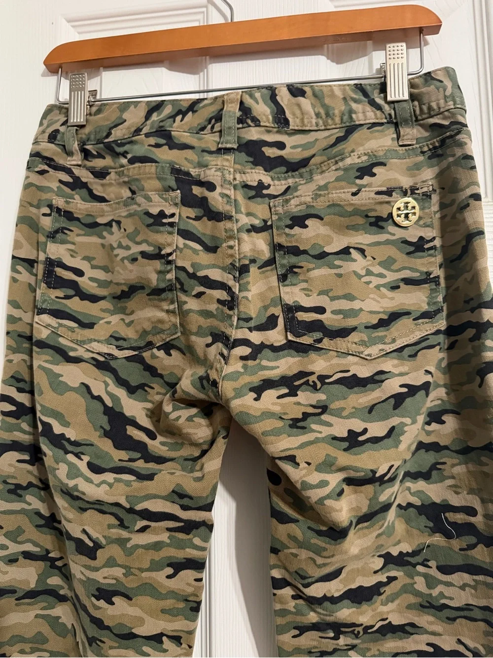 Tory Burch Skinny Camo Jeans in Olive and Black